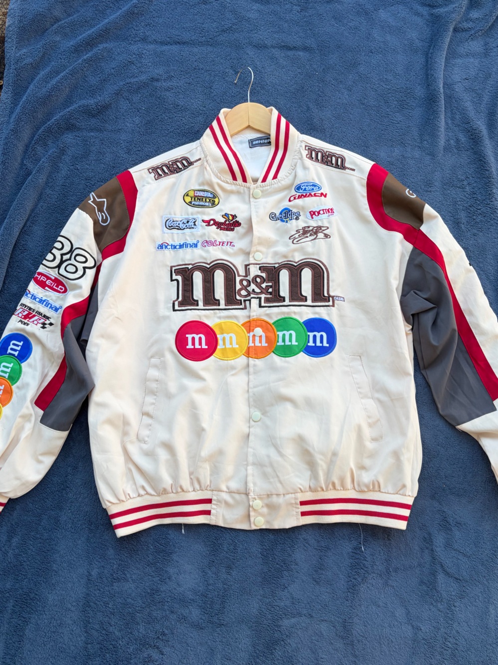 M&M'S Cream Racing-Style Jacket with Multicolor Candy Logos